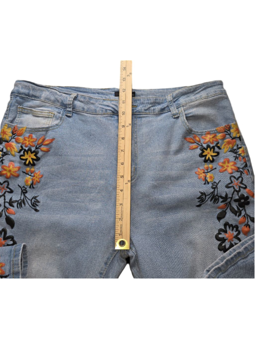 Boho Western Light Wash Denim JustFashionNow 2XL Floral Embroidered Jeans - Picture 7 of 11